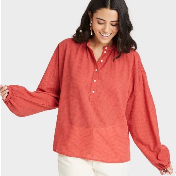 Universal Thread Women’s Sz S Balloon Long sleeve Poet Blouse Red NWT - Picture 1 of 8